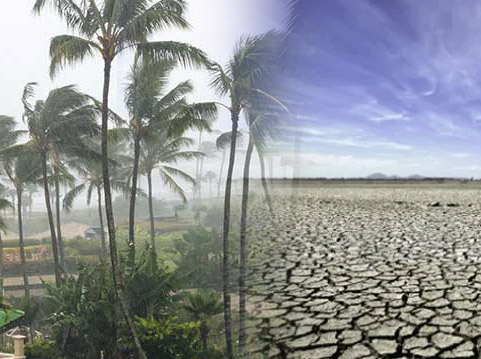 Photo of a huricane and drought conditions