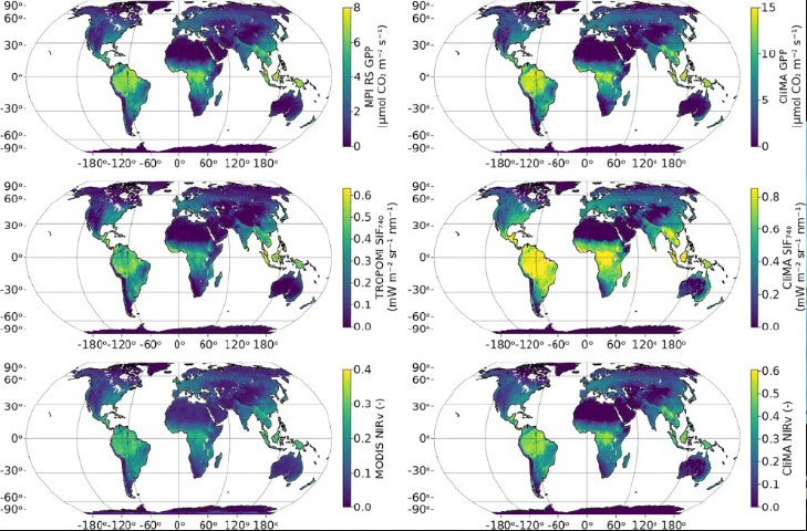 Comparison of Climate Modeling Alliance Land predicted quantities to benchmark data sets.