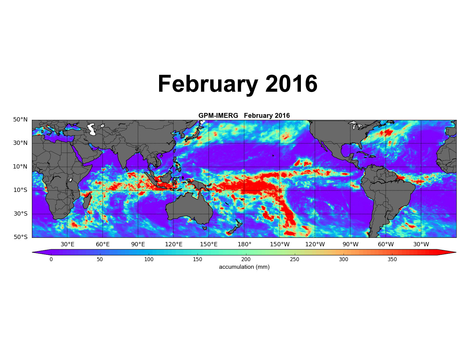 Monthly oceanic precipitation totals (in millimeters) 