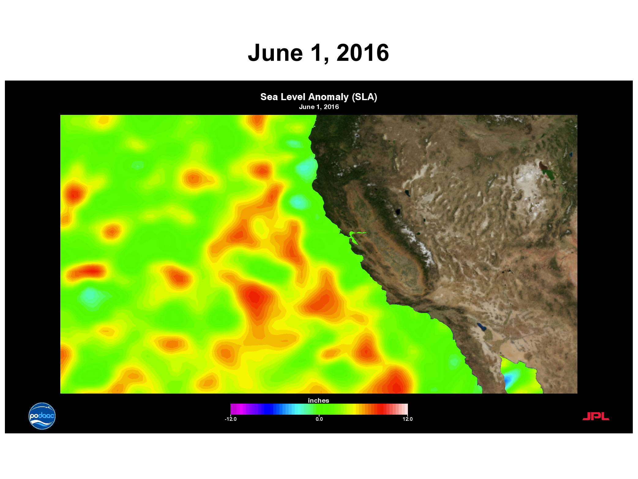 Sea Surface Height Anomaly – California Coast - June 1, 2016